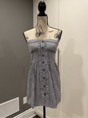 Nautical Navy & White Striped Strapless Dress